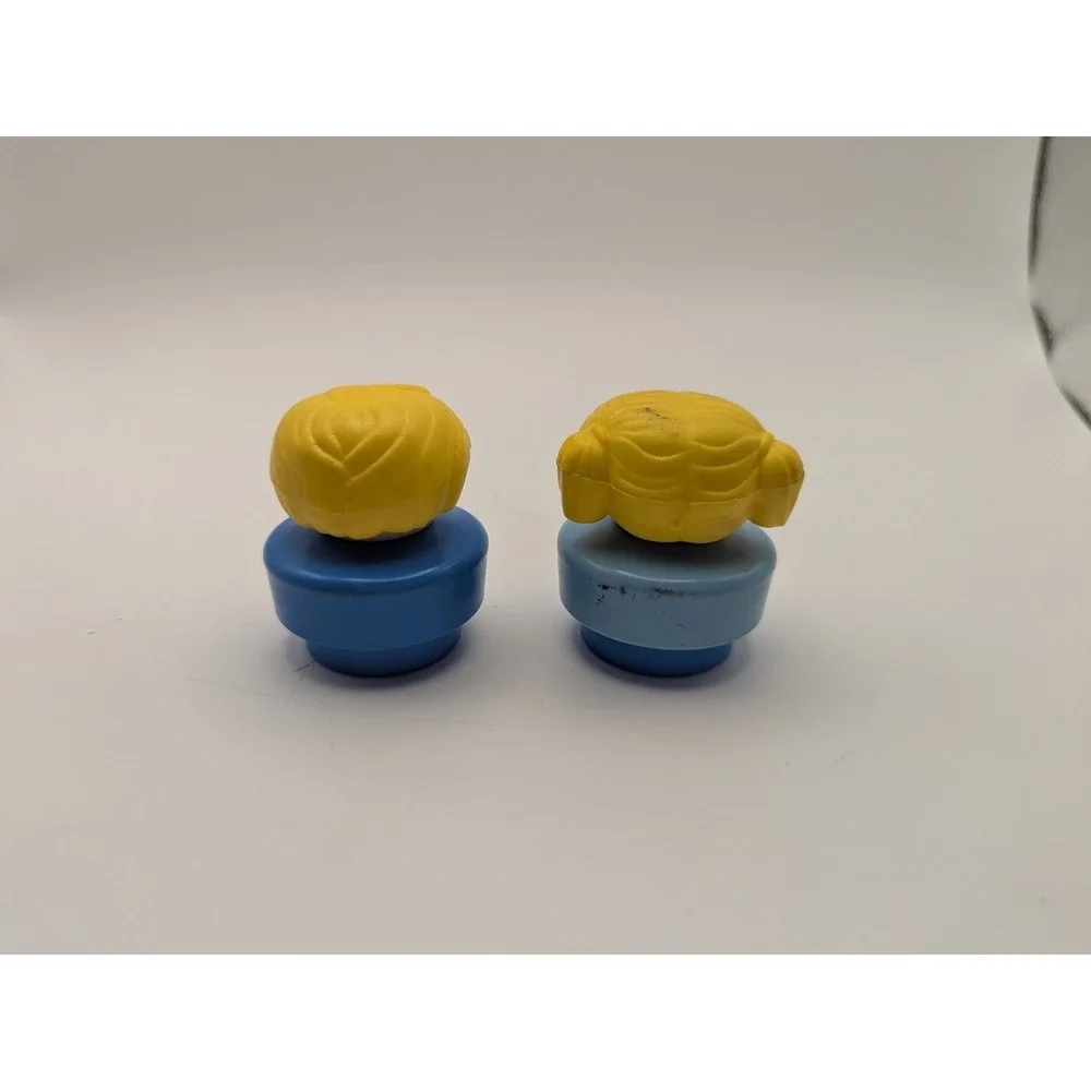 Vintage 1990 Fisher Price Chunky‎ Little People Blondes Boy Girl Blue Figures